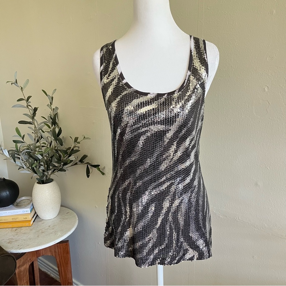 Vintage Caché Zebra Sequin Tank Top Y2K